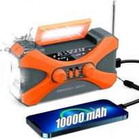 10000mAh Nešiojamas Avarinis Radijas - 3 Režimų LED Žibintuvėlis, LED Skaitymo Lemputė, SOS Signalas ir Rankiniu Būdu Sukamas Dinamo Kempingui, Kelionėms oranžinė