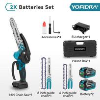 YOFIDRA 8&6 colių bešepetis elektrinis grandininis pjūklas, belaidis įkraunamas medžio apdirbimo sodo genėjimo įrankis, skirtas Makita 18V akumuliatoriui With 2 Battery