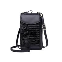 Krokodilo rašto moteriška piniginė monetoms madinga rankinė per petį PU oda crossbody kurjerio krepšys su užtrauktuku 18*11*5cm juoda