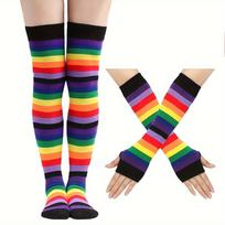 Rainbow Long Stockings High Top Stockings Over-the-Knee Stockings Women's Colorful Striped Gloves Cross-border Party Props One-size