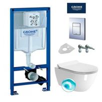 Grohe potinkinis wc rėmas chromo spalvos mygtuku ir GSI Pura Compact 50cm pakabinamas klozetas su SWIRLFLUSH® nuplovimo sistema