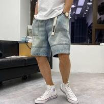Vyriški vasariniai hip-hop stiliaus laisvo kirpimo džinsiniai šortai, japoniško stiliaus laisvalaikio darbo drabužiai, penkių colių šortai 3XL šviesiai mėlyna spalva
