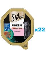SHEBA Finesse 22 x 85 g dėžutė, visavertis šlapias pašaras suaugusioms katėms su lašiša putėsiuose
