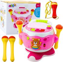 Lean Toys Muzikinis būgnas vaikams interaktyvus žaislas su mikrofonu rožinis