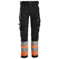 Darbinės SNICKERS WORKWEAR 6334 kelnės su Hi-Vis apsauga ant kojų, 1 klasė, juodos/oranžinės