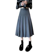 Women's Retro Khaki Autumn and Winter New Style Loose High Waist A-line Suit Mid-length Pleated Skirt XS