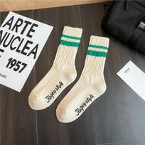 Fashion Unisex Striped Cotton Mid-calf Warm Socks Sweat-absorbent Anti-friction Sports Socks Men Basketball Socks Running Socks For 37-44 Yards