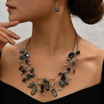 Bohemia Shell Crystal Beads Multi Layer Choker Necklace Earrings for Women Bridal Boho African Jewelry Sets Luxury Accessories