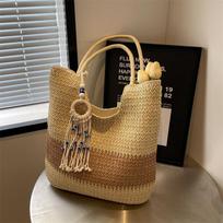 Woven Straw Tote Bag for Women Bohemian Straw Bag Women's Summer New Large-capacity Woven Shoulder Tote Bag Seaside Vacation Beach Bag smėlis