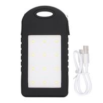 Atsarginis maitinimo šaltinis ("Power Bank") Maitinimo bankai, saulės energijos bankas | 5000 mAh nešiojamas įkrovimas su 12 LED žibintuvėliu juodu