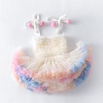 Girl's Suspender Dress Tutu Dress Princess Fluffy Veil One Year Old Dress Cake Dress 90