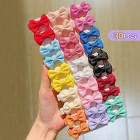 30pcs/Set Cute Dopamine Color Fabric Hair Bow Clips for Girls Rainbow 1.5'' Mini Bowbots Hairpins Headwear Kid Hair Accessories red