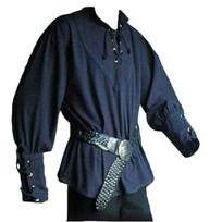 Retro Quick-drying Shirt Knight Shirt Stylish Stand-up Collar Halloween Knight Shirt Cosplay Costume Medieval Clothes Retro Shirt Without Belt 3XL