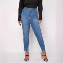 Ladies' Solid Color Casual Pants Versatile Slim Fit Straight Leg Denim Jeans L šviesiai mėlyna spalva