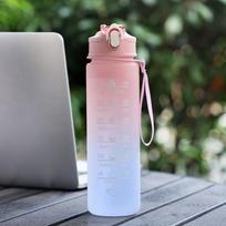 700ml Sports water Bottle High Temperature Resistant Graduated Straw Cup Rainbow Frosted Progressive Color Water Cup Plastic Cup rožinė