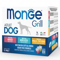 Monge Dog Grill Pouches Multipack Chicken and Turkey, Beef, Codfish 12x100 g | 9605 | 8009470017510