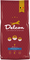 Delcon Visavertis pašaras suaugusiems šunims REGULAR PLUS su žuvimi / 12 kg