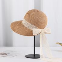 Lace Strap Straw Hat for Summer Sunshade Butterfly Knot Big Edge Beach Hat Female One Size brown