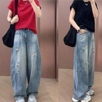 Women's New Arrival Distressed Saber Jeans - High-Waist Loose Slimming Drape Pants for Summer  Trendy Versatile Flared Trousers S