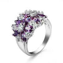 European & American Hot-Selling Women's Creative Zircon Flower Ring - Perfect Jewelry Gift for Girlfriends Size 6 purpurinė