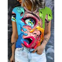 Women T-shirt Summer Sexy Girl Face 3d Print Tshirt Women Fashion Casual O-Neck Short Sleeve T Shirt Stripe Tops Tee Clothing XXS
