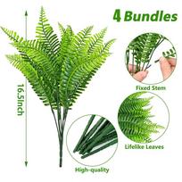 4 Bundles Artificial Plants Fake Boston Ferns Bushes Faux Shrubs Greenery UV Resistant Plant for Home Garden Outdoor Yard Decor