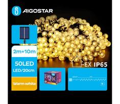 Aigostar - LED Saulės Dekoratyvinė girlianda 50xLED/8 funkcijos 12m IP65 šilta balta