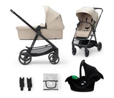 KINDERKRAFT - Kombinuotas vežimėlis 3in1 NEWLY Sand smėlio spalva + automobilio sėdynė MINK PRO