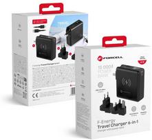 Daugiafunkcis įkroviklis Forcell F-Energy 6in1 USB A + USB C PD 45W + išorinė baterija 15000 mAh + belaidis įkrovimas 15W juodas