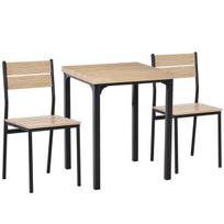 HOMCOM 3 dalių valgomojo komplektas Sėdimųjų vietų grupė su mediniu stalu, MDF + metalas, natūralaus medžio faktūra + juoda, 1 stalas + 2 kėdės