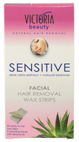 VICTORIA BEAUTY Sensitive, skirtos veido odai depiliacinės vaško juostelės, 20 vnt.