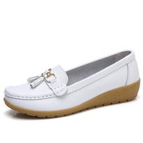 Loafers moterims Odiniai plokščiapadžiai batai Laisvalaikio batai Mamai Moteriški vienviečiai batai 35 balta