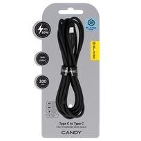 Blavec kabelis Candy braided – Type C į Type C – PD 60W 3A 2 metrai (CCA-CC3B20) juodos spalvos