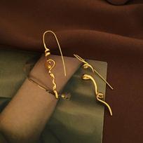 Copper Abstract 3D Design Earrings - Cool Street Style Ear Hook T533