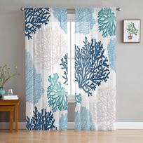 Mėlynos jūros koralų permatomos užuolaidos svetainės dekoravimui Langų užuolaidos virtuvei TULĖ VOILE ORGANZA užuolaidos W135 x H115cm x1 white