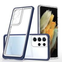 Skaidrus dėklas Clear 3in1 telefonui SAMSUNG GALAXY S22 ULTRA su mėlynu rėmeliu