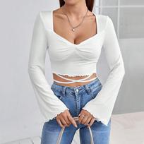 Elegant And Generous Temperament, Collar, Waist Strap, Horn, Long Sleeved Dating, Slim Fit, Short Top For Women S balta
