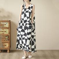 sleeveless Plus size Cotton vintage new in dresses for women casual loose long summer dress M