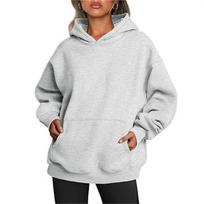 Oversize su nuleistais pečiais Hoodie moteriškas rudeniui storintas Hoodie ilgomis rankovėmis ilga kišenė laisvalaikio patogus gatvės drabužis 4XL šviesiai pilka spalva
