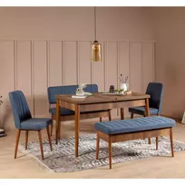 Ištraukiamas valgomojo stalo ir kėdžių rinkinys (5 vnt.), Hanah Home, graikinis riešutas Tamsiai mėlyna, 130 x 77 x 80, cm