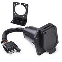 Priekabos adapteris su plokščia 4 kontaktų lizdu į apvalų 7 kontaktų lizdą ir RV kemperio montavimo laikikliu