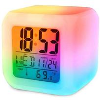 Žadintuvas - Skaitmeninis su LED ir termometru - Daugiaspalvis laikrodis