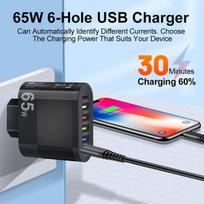 Telefono įkrovikliai65W 5USB Type-c mobiliojo telefono įkroviklis kelioninis įkrovimo galvutės kištukas mobiliojo telefono įkroviklis
