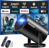 Mini projektorius 4K projektorius Full HD 1080P su "WiFi 6" ir "Bluetooth 5.2", "Android" nešiojamasis projektorius 270° pasukimo kampu su automatine trapecijos korekcija, skirtas kompiuteriui/HDMI/USB, su pele ir nuotolinio valdymo pultu