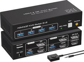 VPFET 4K120Hz HDMI Displayport KVM jungiklis 2 kompiuteriams 2 monitoriams 8K60Hz Dviejų monitorių KVM jungikliai 2 kompiuteriams dalytis 2 monitoriais ir 4USB 3.0 Palaiko kopijavimo ir išplėtimo režimą