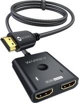 WARRKY HDMI jungiklis 4K @ 60Hz, HDMI skirstytuvas, 2 įėjimai ir 1 išėjimas (1 ekranas vienu metu), 3,3 pėdos pintas kabelis, aliuminio korpusas, HDCP 2.2 2 to 1 jungiklis, palaiko UHD, skirtas PS5/4 - juodas