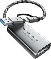 WARRKY USB 3.0 HDMI į USB C 1080P 60FPS vaizdo įrašymo kortelė, skirta žaidimams, tiesioginiam vaizdo įrašymui, nailono kabelis ir aliuminio korpusas, suderinama su Windows/MacOS/Switch/OBS