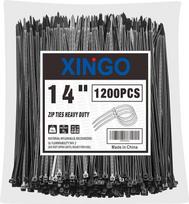 XINGO 14" juodos spalvos kabelių raiščiai, 1200 pakuočių, atsparūs UV spinduliams, atsparūs ultravioletiniams spinduliams, aukščiausios kokybės savaime užsifiksuojantys plastikiniai raiščiai, skirti naudoti patalpose ir lauke