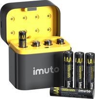 "imuto" įkraunamos ličio baterijos AAA 8 vnt. su įkrovikliu, 1300 mWh didelės talpos 1,5 V AAA baterijos, ilgai veikiančios įkraunamos AAA ličio jonų baterijos su integruota įkrovimo dėžute