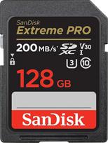 "SanDisk Extreme PRO SDXC UHS-I" 128GB atminties kortelė (V30, perdavimo greitis 200MB/s, U3, 4K UHD vaizdo įrašai, "SanDisk QuickFlow" technologija, atspari temperatūrai)
